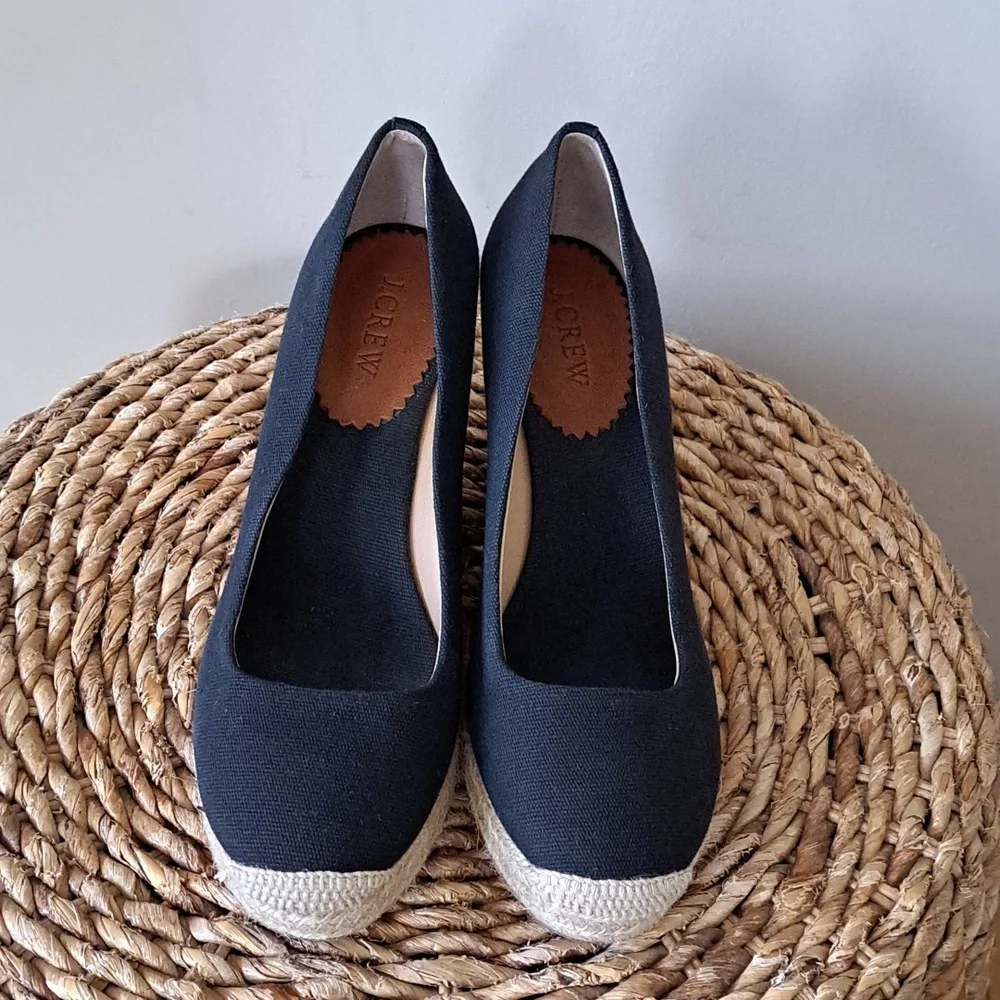 J.Crew Womens Seville Black Canvas Slip On‎ Platform Espadrille Sandals 9.5